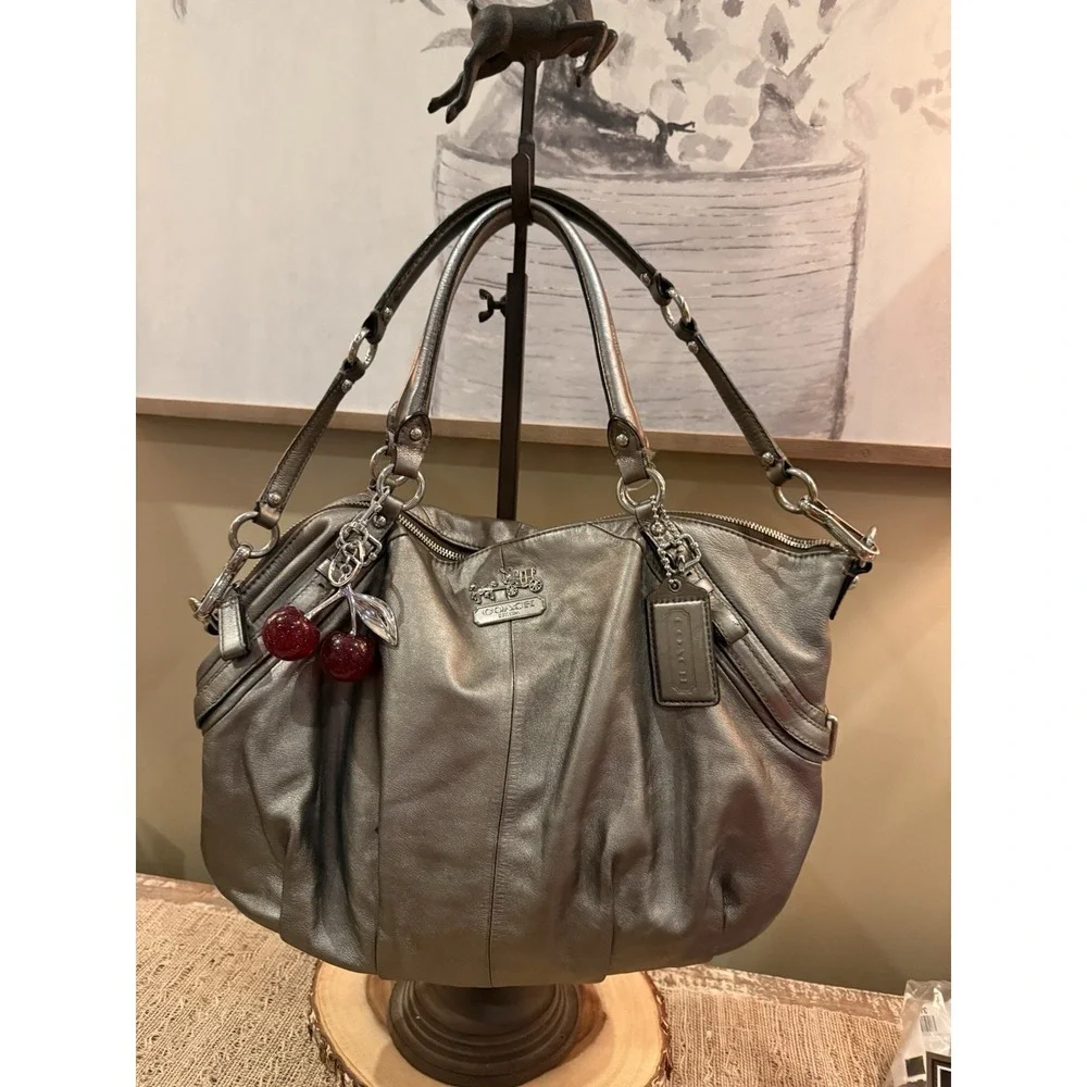 Coach Madison Sophia Metallic Leather Satchel Slouchy Shoulder Bag Purse 15955